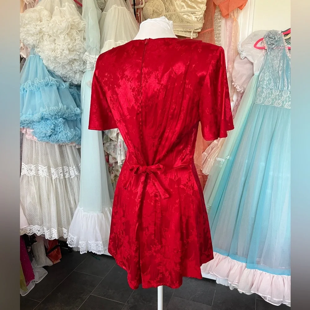 Olivia Rose ❤️ vintage 90s red satin flutter sleeve button front mini dress - Picture 4 of 9